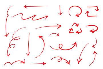 ベクターのペンの手書きの矢印セット 赤