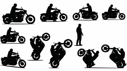 Collection of Motorcycle Rider Silhouettes Performing Stunts. © Tasty