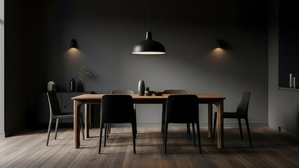  moody dining room interior design with charcoal and warm espresso color palette