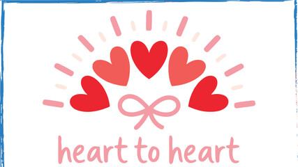 A cluster of red hearts with a pink bow on a white background with rays symbolizing love and affection