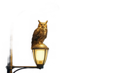 Owl perched on lamp post isolated on transparent background