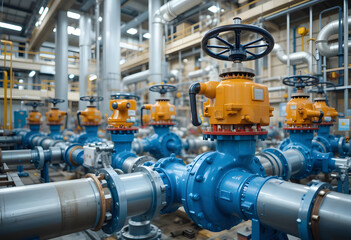 Industrial Water Supply System with Valves and Pipes for Infrastructure
