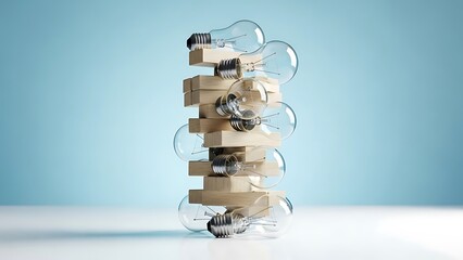 A stack of cardboard boxes and glass jars on a white surface with a blue background for organization or storage solutions
