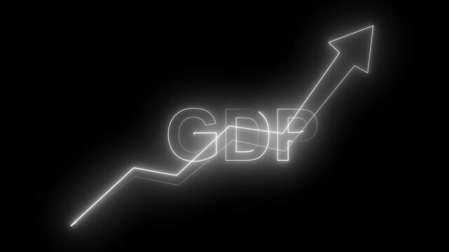 Animated GDP Growth Concept with Rising Upward Arrow, Financial Charts, Global Economy Indicators, Profit Increase Visualization, Business Growth and Market Trends on Black and Transparent Background.