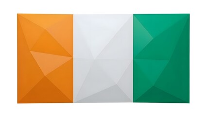 An artistic geometric representation of the Ivory Coast flag, featuring a stunning composition of orange, white, and green