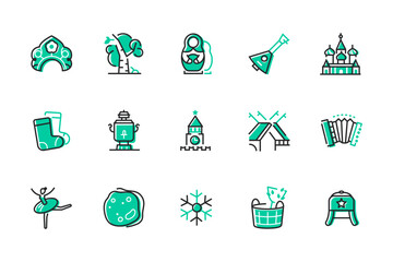 Russian culture - set of line design style icons