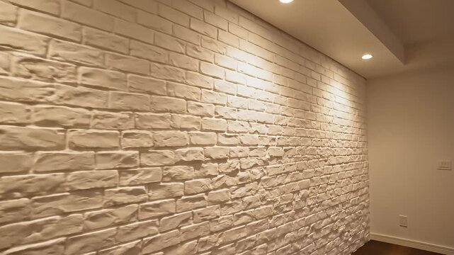Modern Interior Design - Textured Brick Wall and Recessed Lighting.