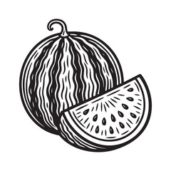 Watermelon  Black and white engraved ink art