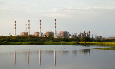 Combined Cycle Power Plant. Steam Turbine Modern Clean Power generator building. Large electricity industry.