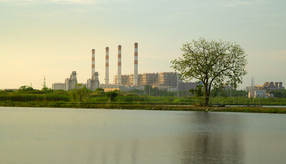 Obraz premium Combined Cycle Power Plant. Steam Turbine Modern Clean Power generator building. Large electricity industry.