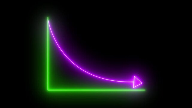 glowing neon down graph with arrow indicating decline, loss, and negative trends on a dark, abstract background, perfect for conveying risk, crisis, or poor performance.