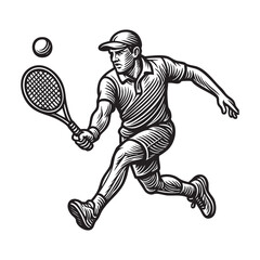 Tennis player sketch for retro design and decoration