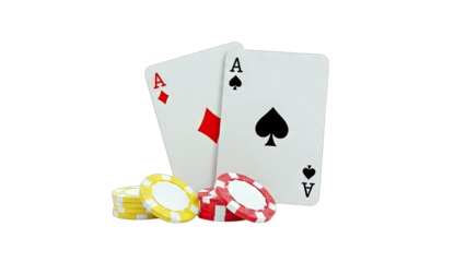 Ace of Spades and Diamonds with Poker Chips on White Background
