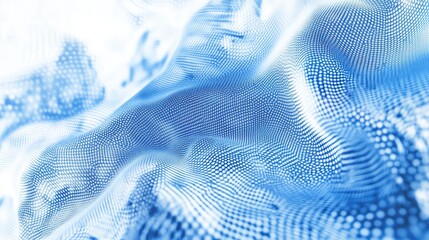 Abstract digital surface presenting a futuristic grid of connecting dots, creating a flowing, dynamic wavy pattern representing data, science, and innovation