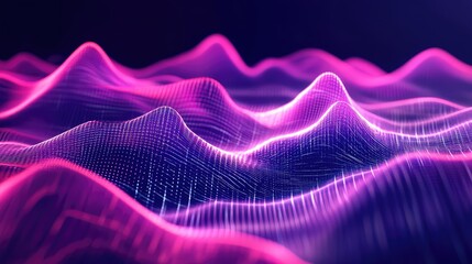 Abstract digital landscape depicts flowing data particles with glowing lines forming undulating waves, representing technology, big data, and futuristic information visualization concepts
