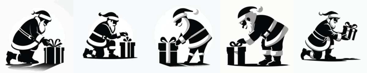 vector silhouette of santa claus taking gifts on the floor