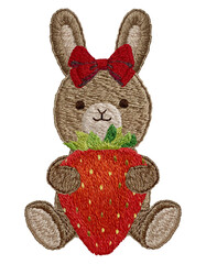 手刺繍の苺とウサギのぬいぐるみ