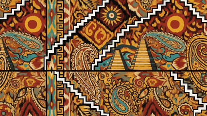 Intricate Paisley and Geometric Pattern Collage.