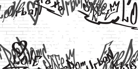 Obraz premium Spray painted graffiti text on vector border design, Love kiss, urban, xoxo, street words, black paint typographic frame