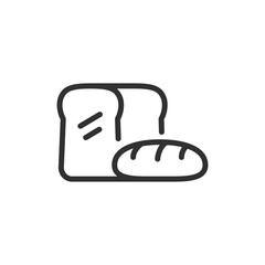 Bread loaf with slice, linear icon. Bakery product and food item. Line with editable stroke.