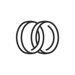Wedding rings pair, linear icon. Marriage symbol and union commitment. Line with editable stroke.