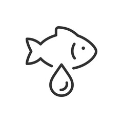 Fish with oil drop, linear icon. Omega supplement and marine nutrient. Line with editable stroke.