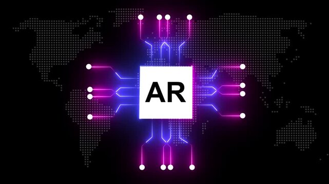 Glowing neon circuit board animation.Technology multicolor concept Motherboard circuit pattern. AR text and circuit lines icon animation.