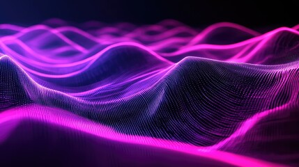 Abstract particle wave forming an undulating digital landscape, symbolizing data flow, network connections, future technology, and information processing with vibrant glowing lines