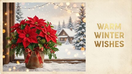  Poinsettia Christmas Card with a space for text