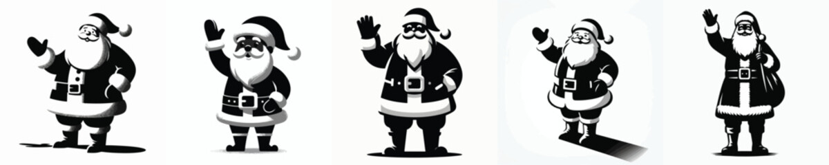 vector silhouette full body of santa claus waving hand