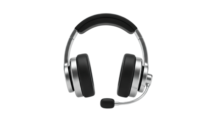 Modern Silver and Black Headset Isolated on White Background