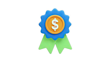 Dollar Sign Award Ribbon Icon on White Background