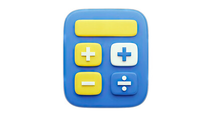 3D Calculator Icon with Math Symbols on White Background