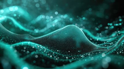 Abstract digital wave consisting of glowing particles and dynamic light creating a futuristic concept for technology, artificial intelligence, and big data visualization