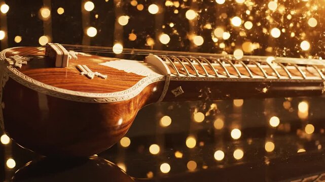 Elegant Veena Instrument Vasant Panchami Background With Warm Lights