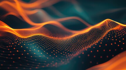 Organic digital mesh forming an energetic wave structure, showing data points connected in a vibrant flowing grid, representing modern technology and complex information systems