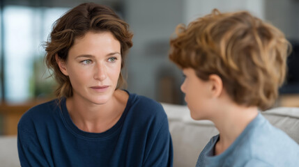 A parent acknowledging a misjudgment during a calm conversation with a child, modeling accountability, trust, and emotional maturity. cinematic color correction, natural uneven lighting yet gentle