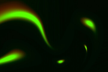 Dark Abstract Background with Neon Green Light Trails and Bokeh Effect