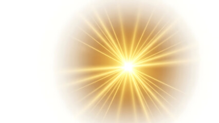 Obraz premium Golden Starburst Light Effect with Radial Rays Glowing on a White Background