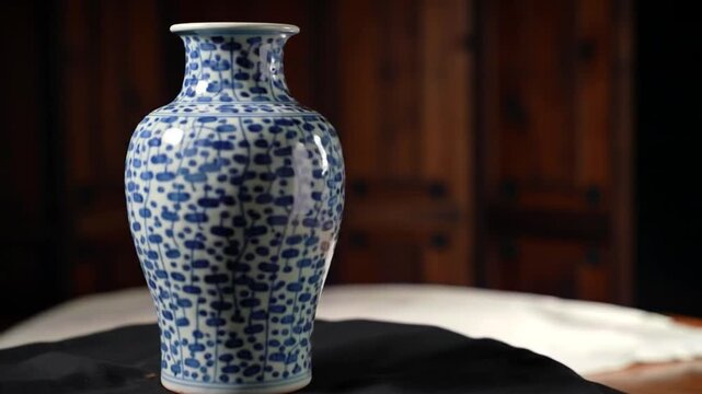 Elegant Blue and White Porcelain Vase with Traditional Floral Pattern in a Studio Setting