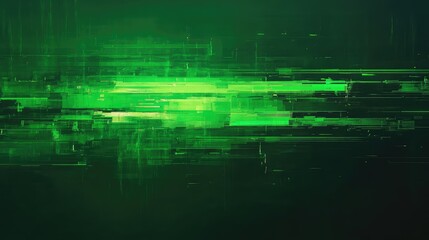 Digital data stream flowing horizontally, creating an abstract green background representing technology, binary code, hacking, network security, and virtual reality concepts