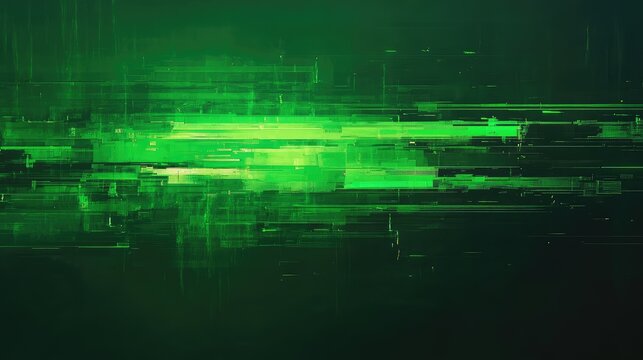 Digital data stream flowing horizontally, creating an abstract green background representing technology, binary code, hacking, network security, and virtual reality concepts - Powered by Adobe