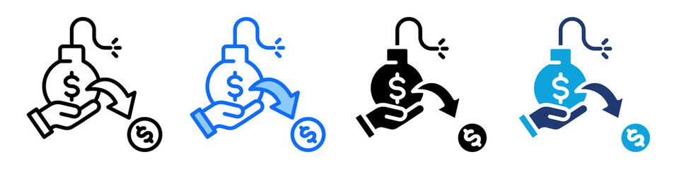 Debt Reduction Icon Set Multi Style Vector Illustration