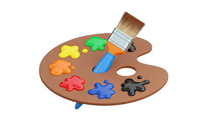 Artist's Palette with Paintbrush and Colorful Paint Splatters