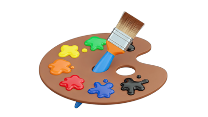 Artist's Palette with Paintbrush and Colorful Paint Splatters
