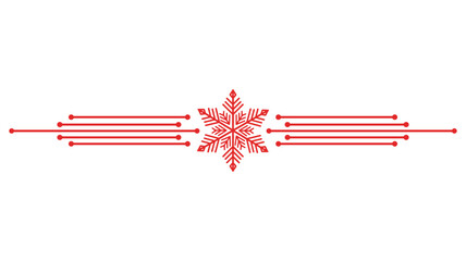 Red geometric snowflake text divider with parallel lines and dots, winter holiday ornament for greeting cards, isolated vector illustration
