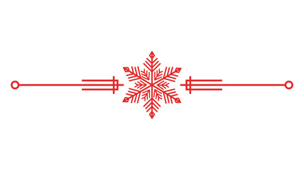 Red snowflake text divider with circle ends and geometric lines, winter holiday ornament for greeting cards, isolated vector illustration
