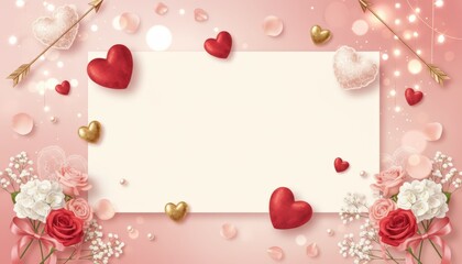 Romantic love celebration valentine's day theme digital card design soft pink background heart motifs whimsical style emotional connection festive atmosphere
