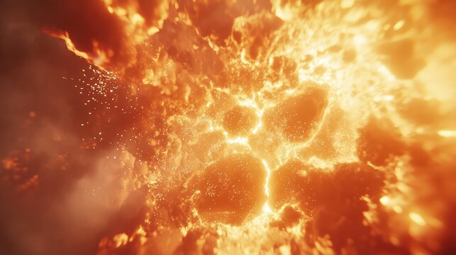 Intense glowing magma flow and molten cracks create a dramatic abstract background of fiery orange and red, evoking extreme heat, energy, eruption and destructive power