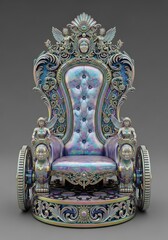 Fototapeta premium Antique Thai style golden royal throne armchair in an old Buddhist temple, a piece of Asian religious furniture art